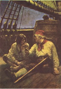 The barrel shook as he leaned his shoulder against it, from Treasure Island published by MacDonald 1947