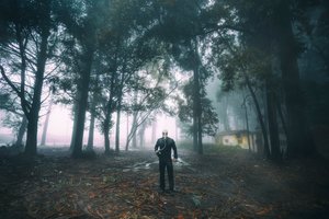 Lone Man Foggy Forest by Nuno Araujo