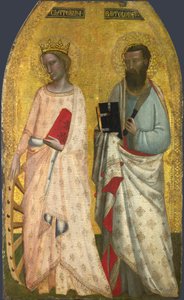 Saints Catherine and Bartholomew, c.1350 by Nuzi Allegretto and Ghissi Francescuccio (fl.1345 74)