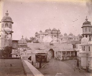 View of the City Palace, with Entrance Gateway in the Foreground, Udaipur by O.S. Baudesson