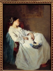 Sleeping Seated Woman by Octave Tassaert (1800-1874) 19th Century by Octave Tassaert