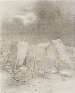 And He Discerns an Arid, Knoll-Covered Plain, plate 7 of 24 by Odilon Redon