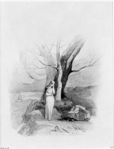 Young Girl Standing at the Foot of a Clump of Trees by Odilon Redon