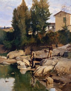 Renaioli (Sand Diggers) on the Mugnone River by Odoardo Borrani