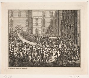 King Frederick V in Procession to the Anointing Ceremony at Frederiksborg Castle Church. Illustration for Frederick IV