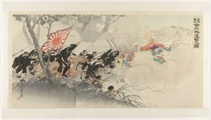 The Retreating Enemy at Jinzhou during the First Sino-Japanese War (Nisshin sensô Kinshûjô tsuigeki no zu) by Ogata Gekko
