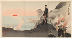 Officers and Men Admiring the Rising Sun While Bivouacking in the Mountains of Port Arthur