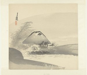 River Landscape with House and Waterwheel by Ogata Gekko