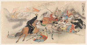Two Generals and Their Men Engaging in Strenuous Battle at Fenghuangcheng by Ogata Gekko