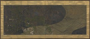 Running water, autumn grasses and flowers, Edo period by Ogata Korin