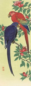 A Red and a Blue Parrot by Ohara Koson