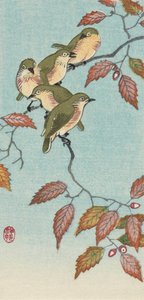 Five Small Birds on a Twig by Ohara Koson