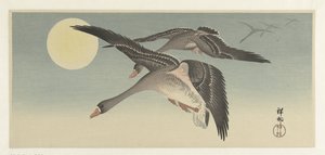 Geese by Full Moon by Ohara Koson