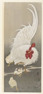 Rooster and Three Chicks by Ohara Koson