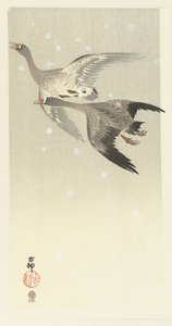 Barnacle Geese Flying in the Snow by Ohara Koson