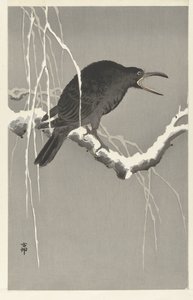 Crow on Snowy Tree Branch by Ohara Koson