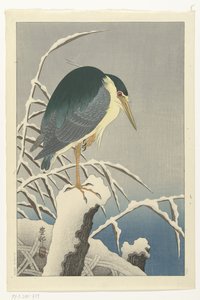 Heron in snow by Ohara Koson