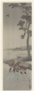 Rice Planters in the Rain by Ohara Koson