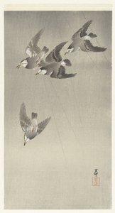 Starlings in the Rain by Ohara Koson