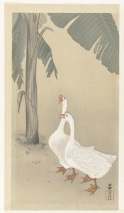 Two Geese by Banana Tree by Ohara Koson