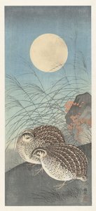 Two Quails by the Full Moon by Ohara Koson