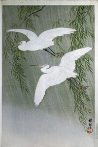 Two Herons Flying Free by Ohara Koson