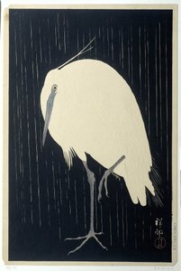 Egret in the Rain by Ohara Koson