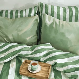 Cozy Green Striped Bed by Ohkimiko