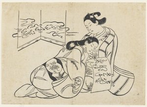 Lovers as Mitate of Daruma Crossing the Yangtse River on a Reed by Okumura Masanobu