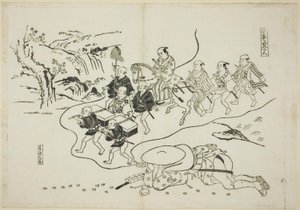 The Courier Kantan Dreaming of Himself as a Daimyo, no. 8 from a series of 12 prints depicting parodies of plays by Okumura Masanobu