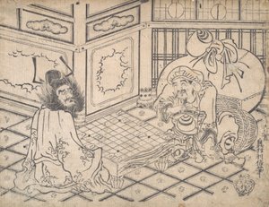 Daikoku and Shoki Playing Chess by Okumura Toshinobu