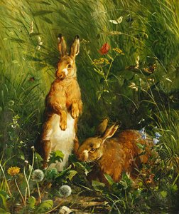 Hares, 1878 by Olaf August Hermansen