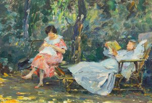 Reading and Knitting in the Garden