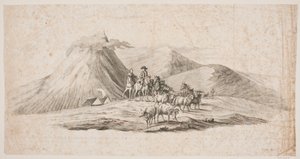 Icelandic Landscape with Sheep and Riders