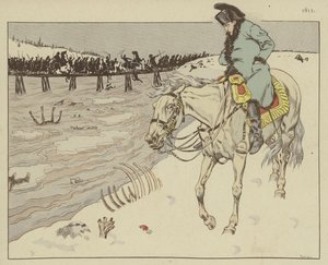 Napoleon Watching the Remains of His Grand Armee Crossing the River Berezina on the Retreat from Moscow, 1812 by Onfray de Breville Job