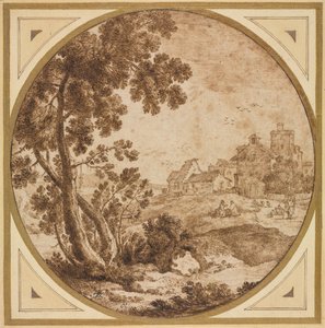 Landscape with Buildings and Figures by Onorio Marinari
