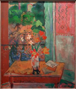 Bouquet of Flowers in Front of Open Balcony Door