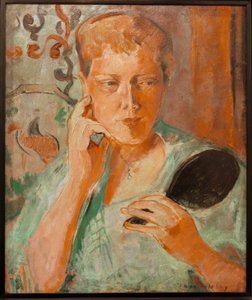 Portrait of Margarethe with Black Hand Mirror by Oskar Moll