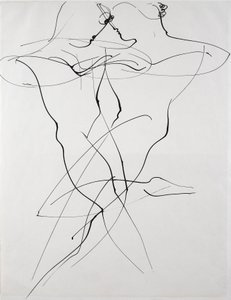 Two figures in opposing motion, dance