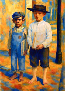 Barefoot Schoolboys with Books by Osvaldo Russo