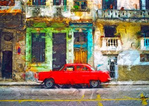 Red Classic Havana Street by Osvaldo Russo