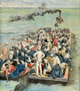 Embarkation on the Ship Hospital of the Wounded of the Expedition of Madagascar in 1896 (Engraving) by Oswaldo Tofani