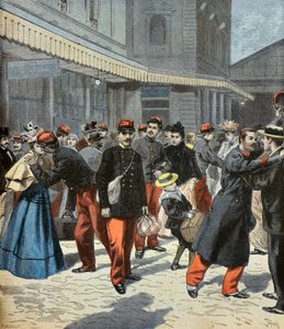 The Return of the Class. After Their Military Service, the Soldiers Reunite with Their Families 1897 (Engraving)