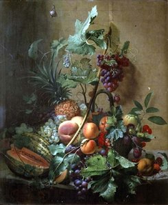 Still Life of a Melon, Plums, Peaches by Otto Didrik Ottesen