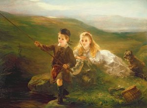 Two Children Fishing in Scotland