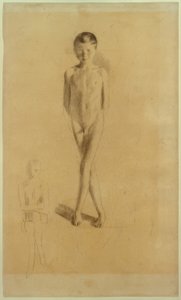 Naked Boy with Crossed Legs, Sketch of a Sitting Boy at Bottom Left