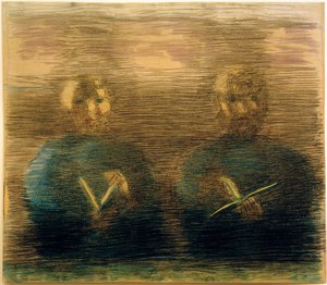 Preparation (Devotion in the Dining Room). Partial Study (Two Boys with Songbooks) by Otto Meyer Amden