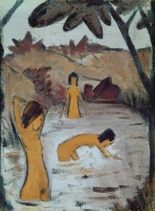 Three Bathers in the Pond. Around 1912 by Otto Mueller