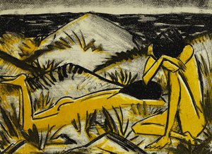 Dunes One Sitting and Girl Lying Down by Otto Mueller