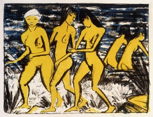 Five Yellow Nudes on the Water
